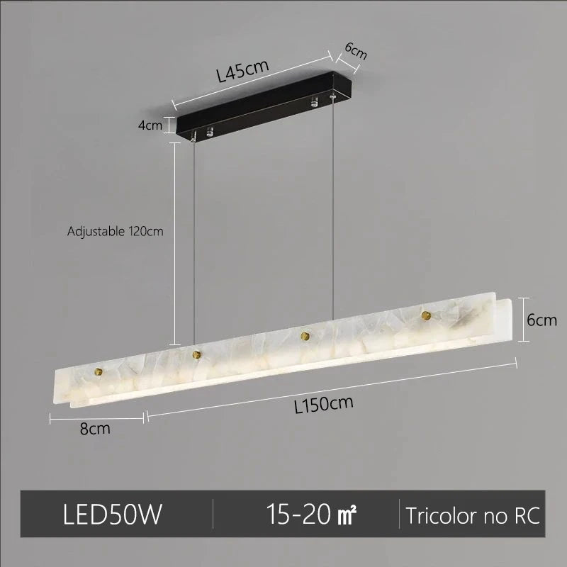Luxury Linear Pendant Light LED Minimalist Natural Marble Chandelier Hanging Ceiling Fixtures for Kitchen Island Dining Room Bar Black 150x8x6cm