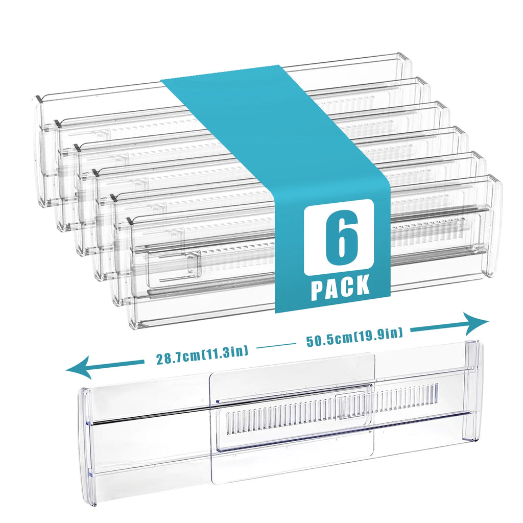 6-Pack Adjustable Drawer Organizers Clear Expandable Storage Dividers for Clothes Kitchen Utensils Dresser Organizer 28.7-50.5cm