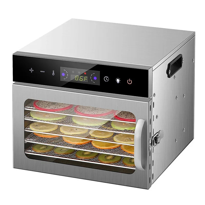 Food Dehydrator 6 Tray Stainless Steel with Touch Panel for Fruit Vegetables Meat Drying 30x31x25cm 220V