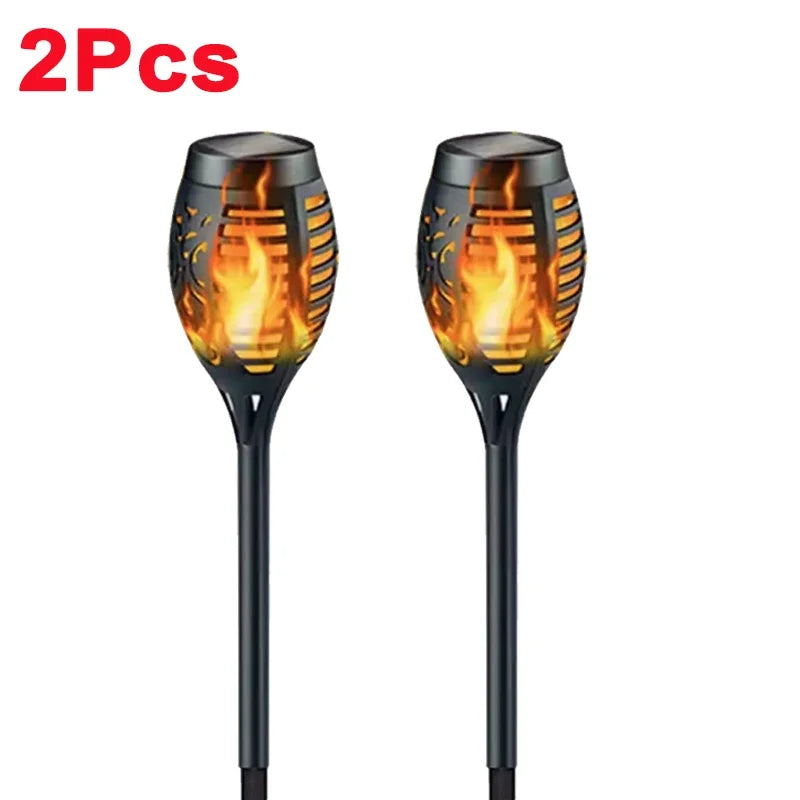 Solar Flame Torch Lights 2 Pack Waterproof LED Garden Path Lights Flickering Outdoor Landscape Lamps