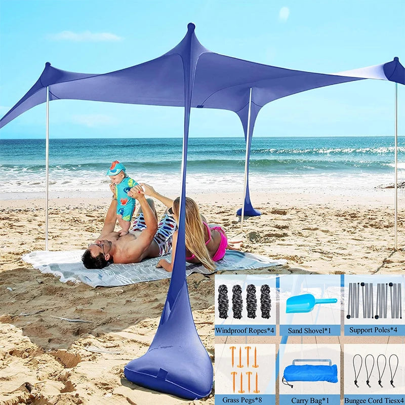 Dark Blue Beach Tent Sun Shelter Beach Canopy Sun shelter With 4 Sandbags Portable Easy-Setup Canopy 3x3m