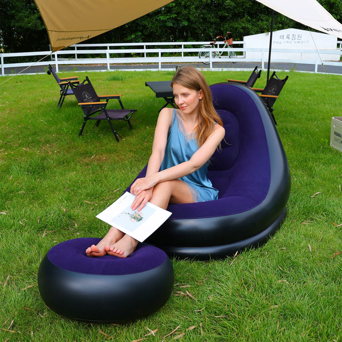 Inflatable Lazy Couch Sofa Foldable Recliner Outdoor Lounge Chair Dark Blue