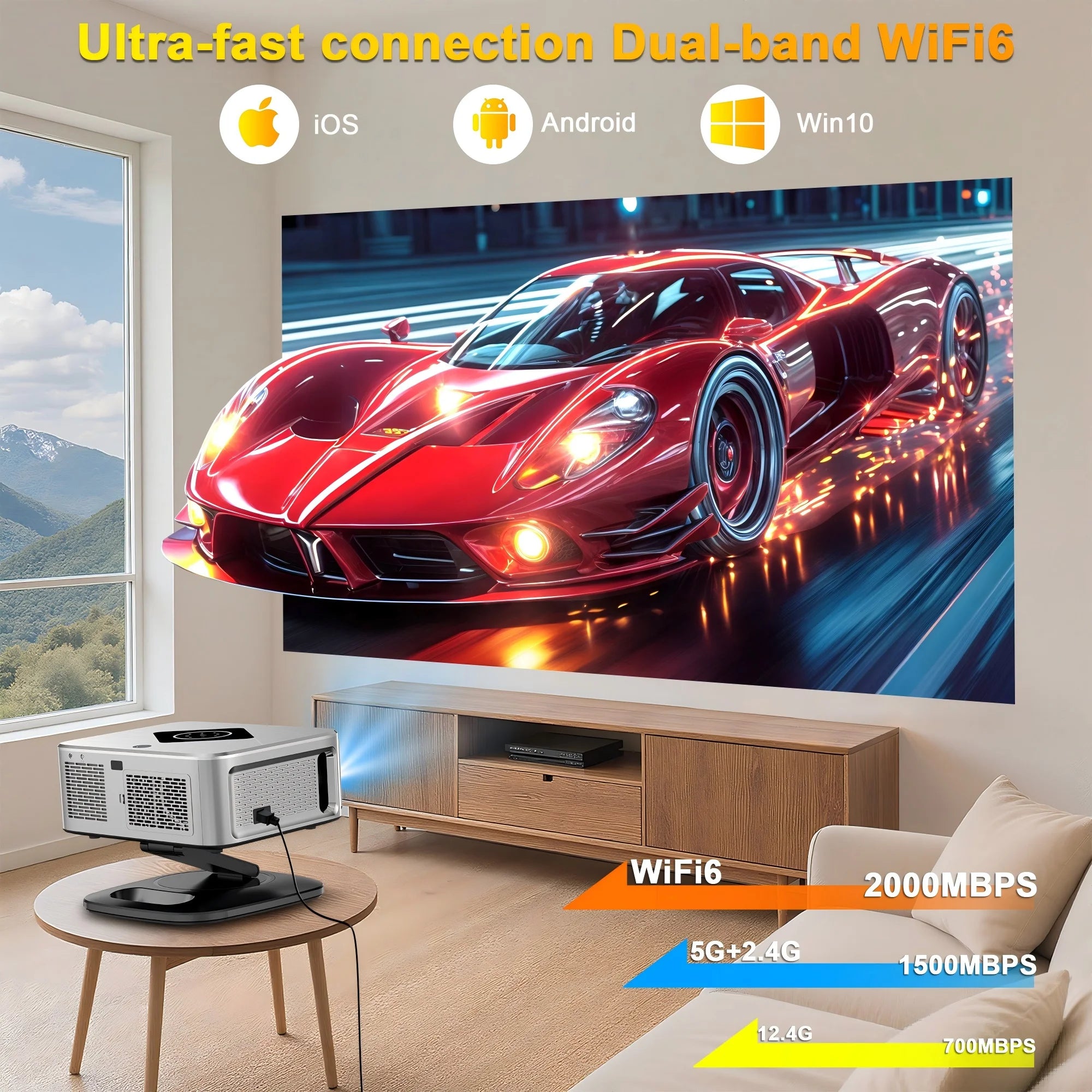 Smart Projector 2000 ANSI Full HD 1080P 4K Support Auto Focus and Keystone 5G WiFi Home Cinema Projector