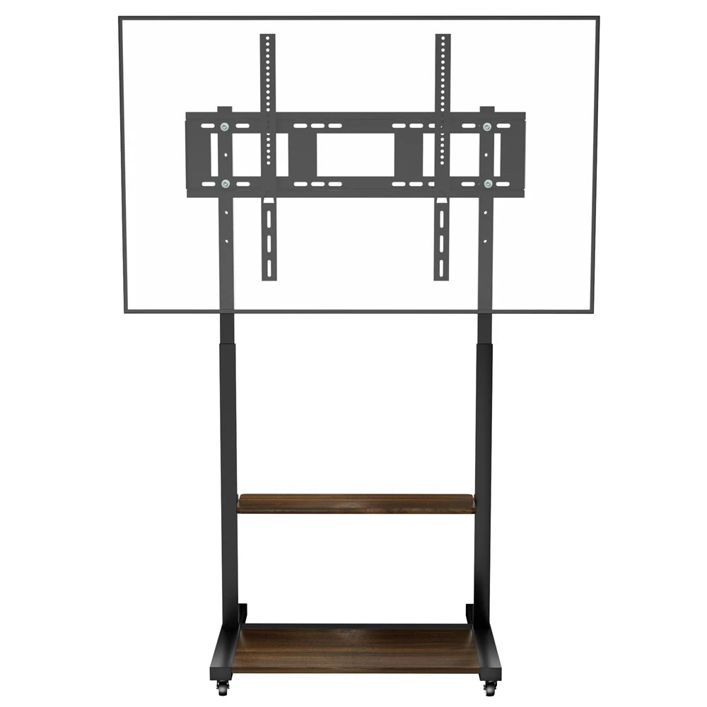 Mobile TV Stand with Shelves and Wheels Height Adjustable TV Cart for 40-100 Inch TVs Black and Wood 62x50x139cm