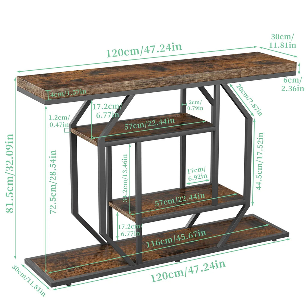 Console Table with Storage Shelf Entryway Sofa Table Narrow Hall Table Modern Living Room Furniture Design Rustic Brown 120x30x81.5cm