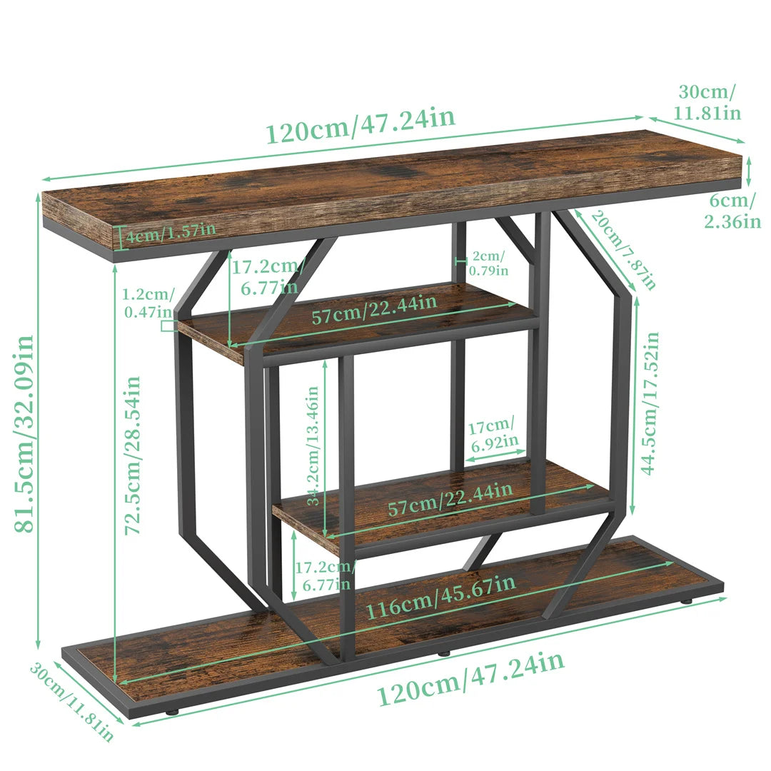 Console Table with Storage Shelf Entryway Sofa Table Narrow Hall Table Modern Living Room Furniture Design Rustic Brown 120x30x81.5cm