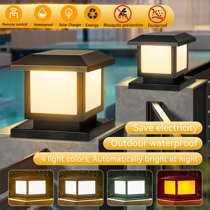2 Pack Solar LED Outdoor Landscape Pillar Lamps Waterproof Garden Lights Classical Style Remote Control Solar Lights 20×20×18cm