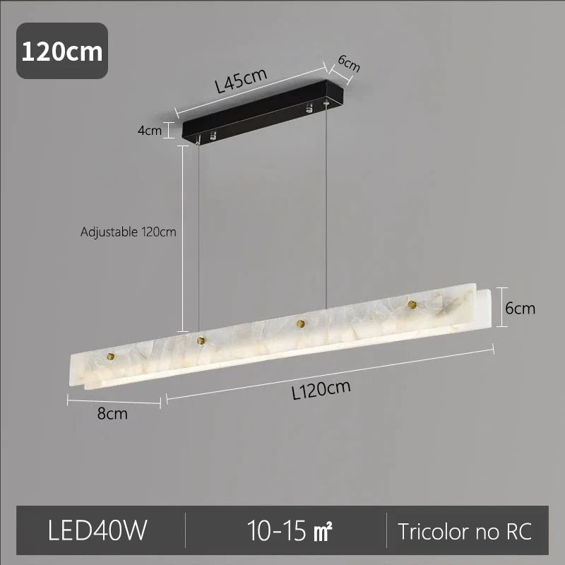 LED Marble Pendant Light 120cm Modern Linear Chandelier for Kitchen Island Dining Room and Bar Black