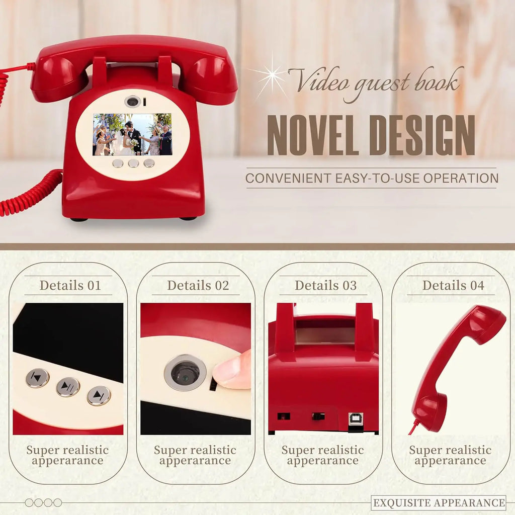 Voice Recorder Guestbook Retro Audio Recording Telephone for Weddings, Anniversaries and Family Events Red