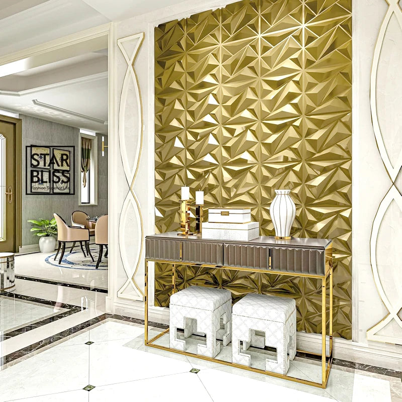 3D Wall Panels 10 Pack Waterproof Self Adhesive Wallpaper Stickers Gold 30cm for Kitchen Bathroom Living Room