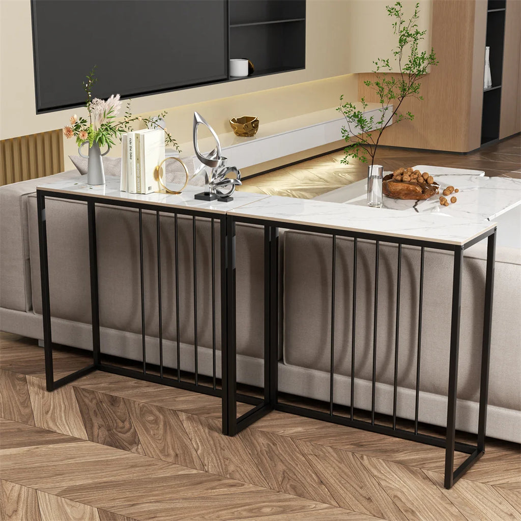 Black Metal Console Table with Storage Shelf Narrow Entryway Sofa Table for Hallway Living Room Use White 80x30x78.5cm