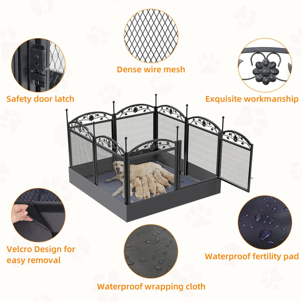 Heavy Duty Dog Playpen 8 Panel 126x126x88cm Metal Fence with Waterproof Pad Indoor Outdoor Puppy Enclosure