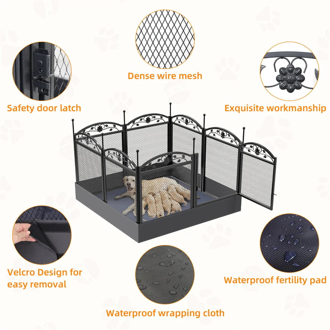 Heavy Duty Dog Playpen 8 Panel 126x126x88cm Metal Fence with Waterproof Pad Indoor Outdoor Puppy Enclosure