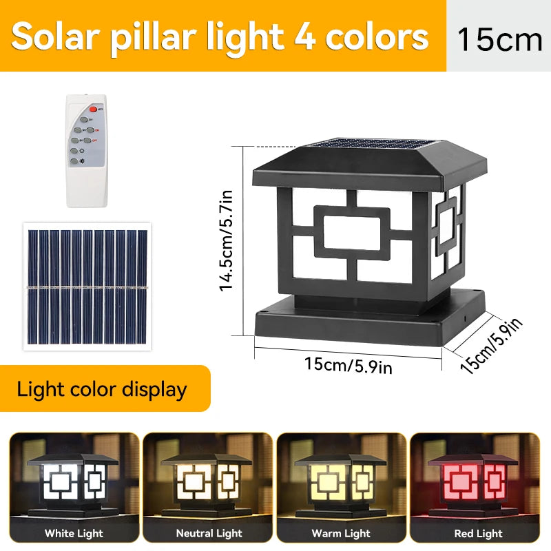 Solar LED Outdoor Landscape Pillar Lamp Waterproof Garden Light Classical Style Remote Control Solar Lamp Type B 15×15×14.5cm