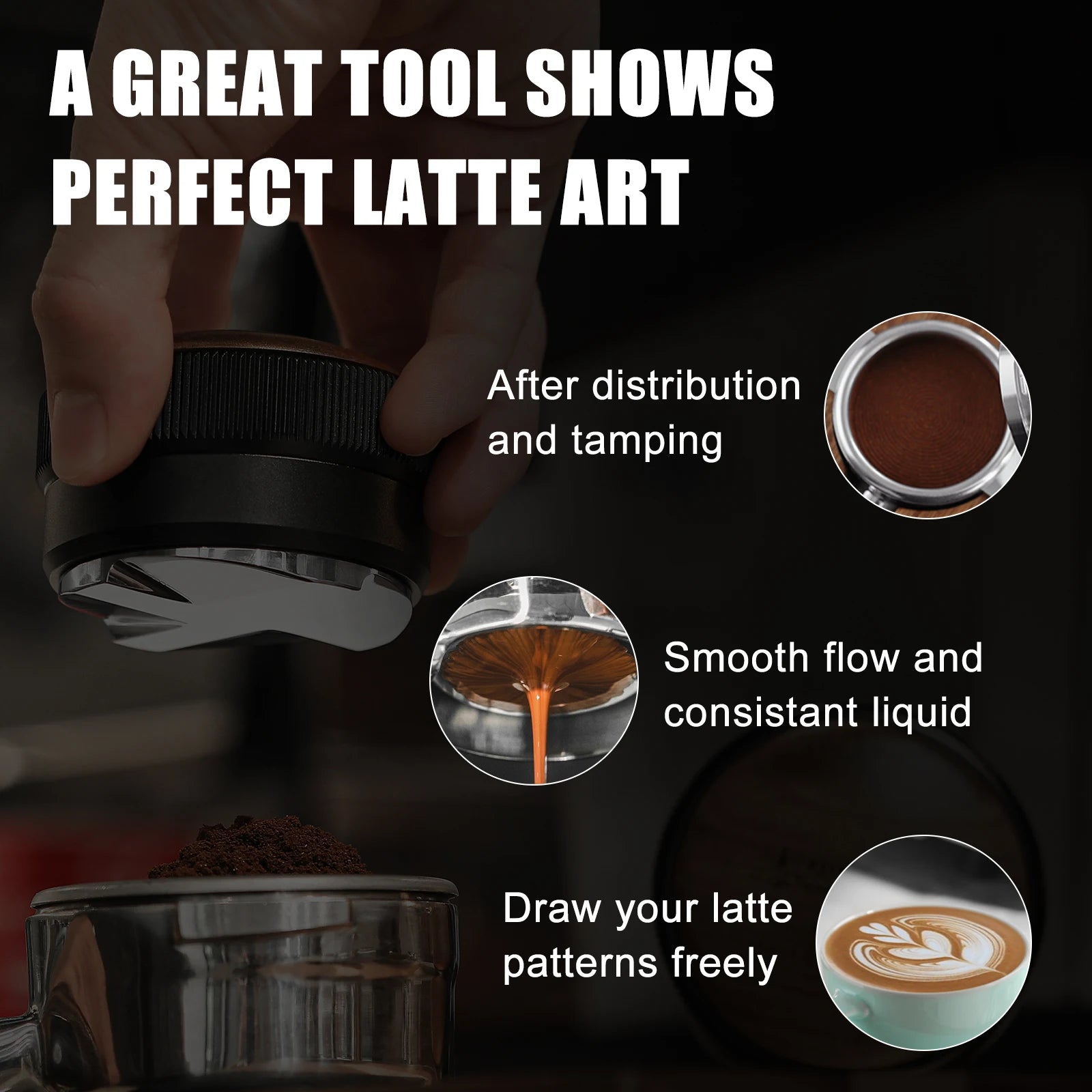 58.35mm Coffee Distributor Leveler with Cleaning Brush Set Espresso Coffee Tamper Distribution Tool