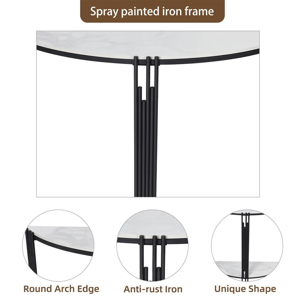 Console Table Half Moon Sintered Stone Entryway Hall Table 100x30x78cm
