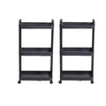2 Pack 3 Tier Rolling Storage Cart Multi Layer Organizer Rack with Wheels Kitchen Bathroom Bedroom Shelf Black 23.5 × 36 × 66cm