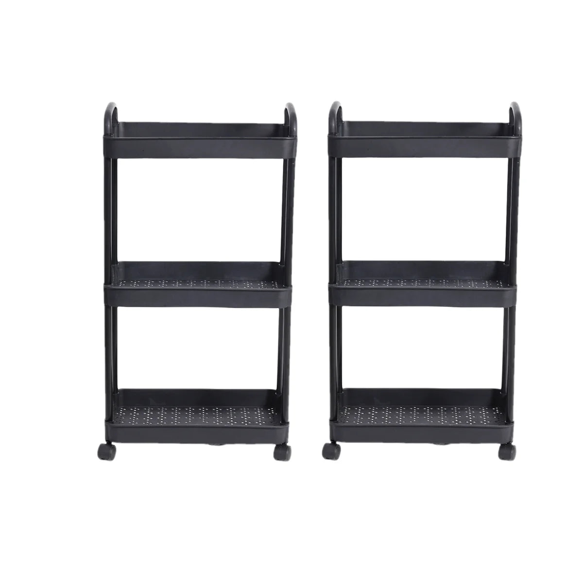 2 Pack 3 Tier Rolling Storage Cart Multi Layer Organizer Rack with Wheels Kitchen Bathroom Bedroom Shelf Black 23.5 × 36 × 66cm