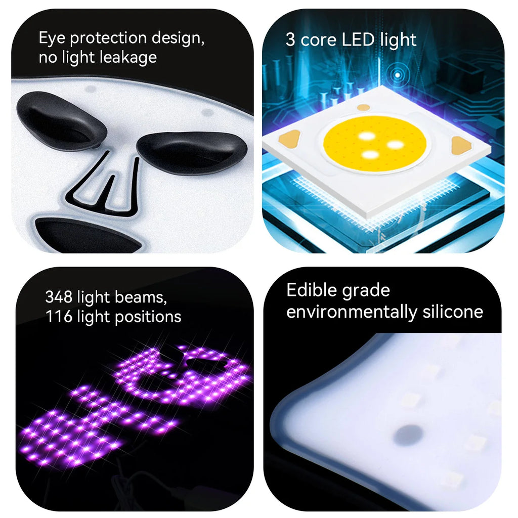 Rechargeable LED Red Light Therapy Face Mask Infrared Skincare Device for Glowing Skin White Face Mask