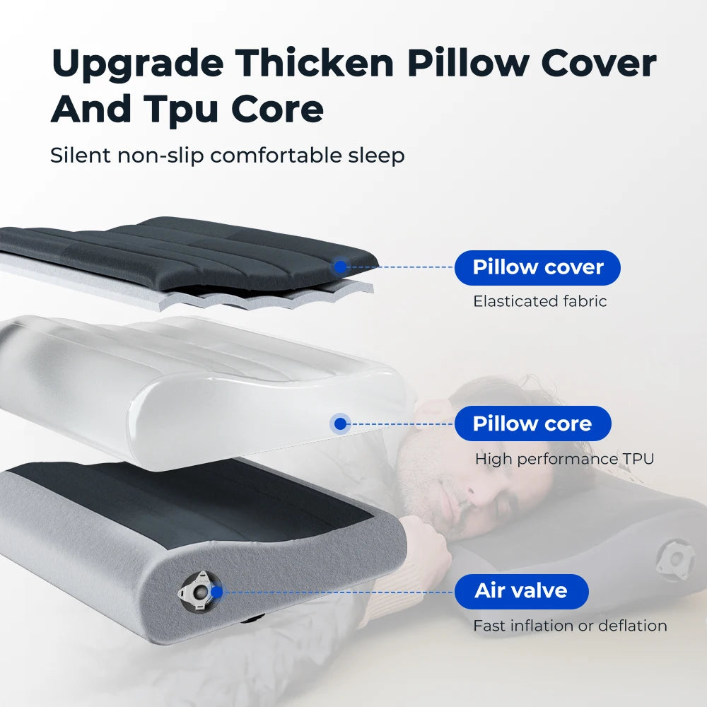 Inflatable Camping Pillow Ergonomic Travel Pillow Lightweight Washable Cushion for Home Outdoor Hiking Camping Black 42×30×10cm