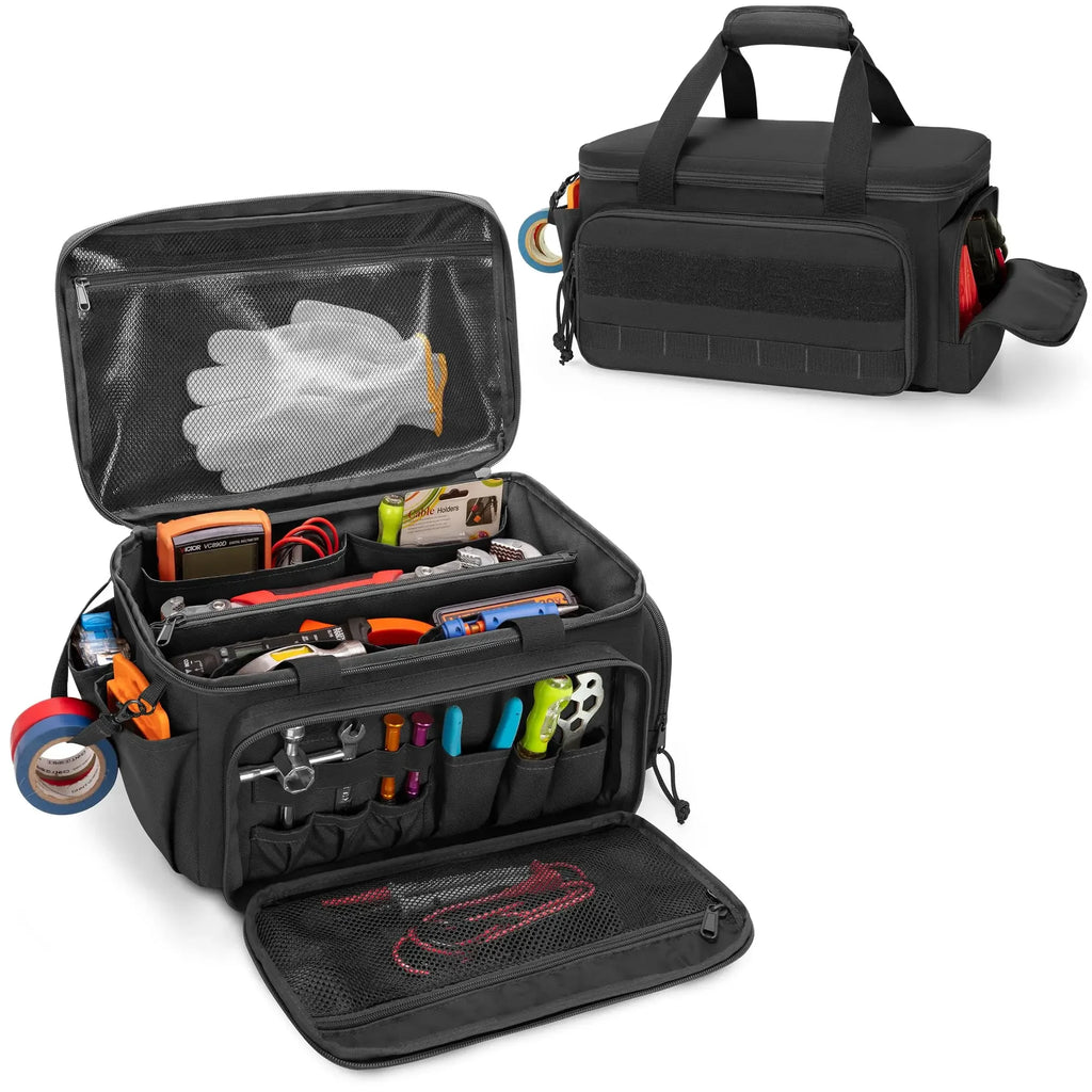 Heavy Duty Tactical Tool Bag Portable Organizer Non Slip Base Handyman Carpenter Tool Storage Case Durable Black