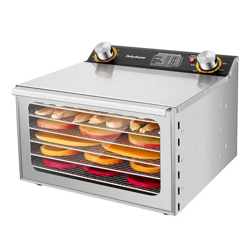 Food Dehydrator 6 Tray Stainless Steel with Touch Panel for Fruit Vegetables Meat Drying 30.5x29x21cm 220V
