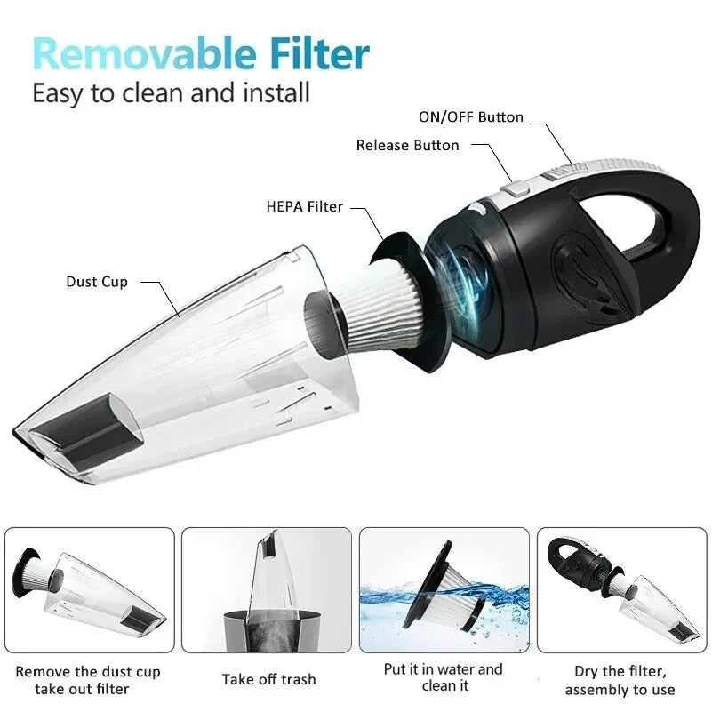 Cordless Handheld Vacuum Cleaner Powerful Cyclone Suction Rechargeable Car Home Cleaner Quick Charge Pet Hair Black