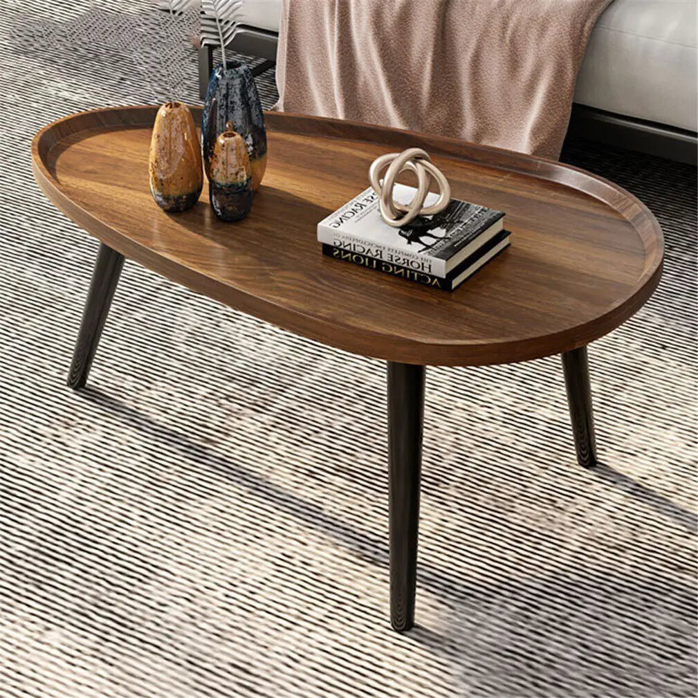 Coffee Table Set 2-in-1 Irregular Wooden Sofa Side Tables Oval(80x55x38cm) Round(40x47.5cm)