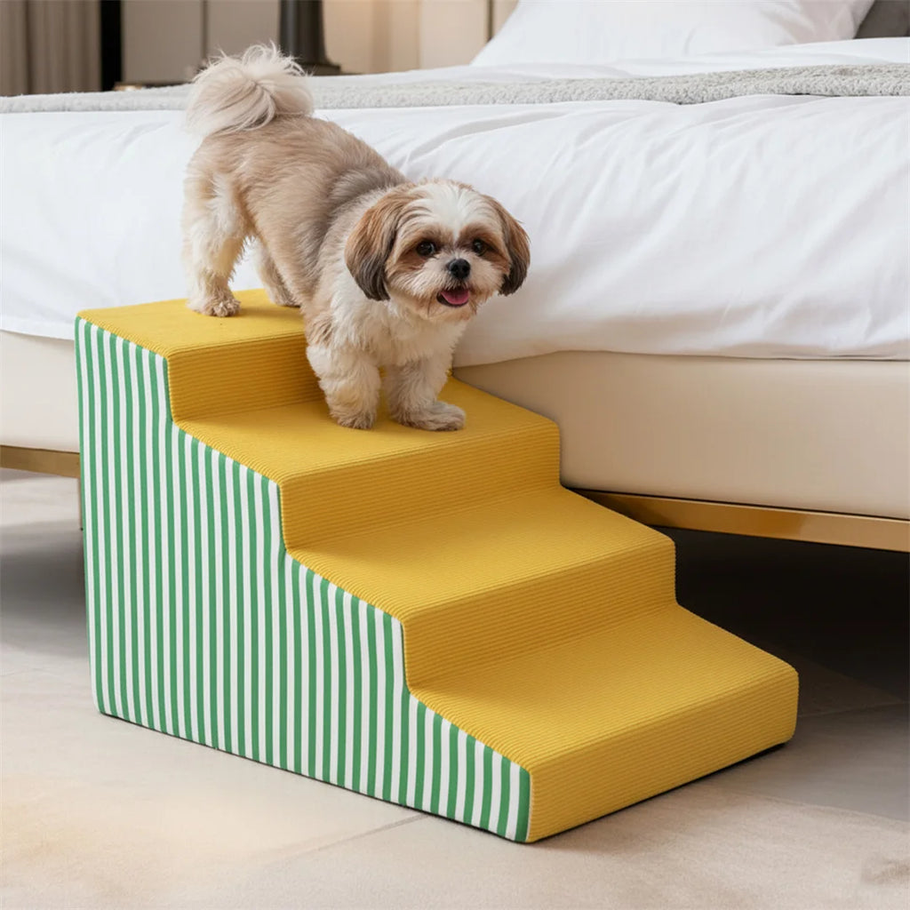 Pet Stairs High Density Foam Dog Access Ramp 4 Step Yellow & Green 71.5x40x50.5cm