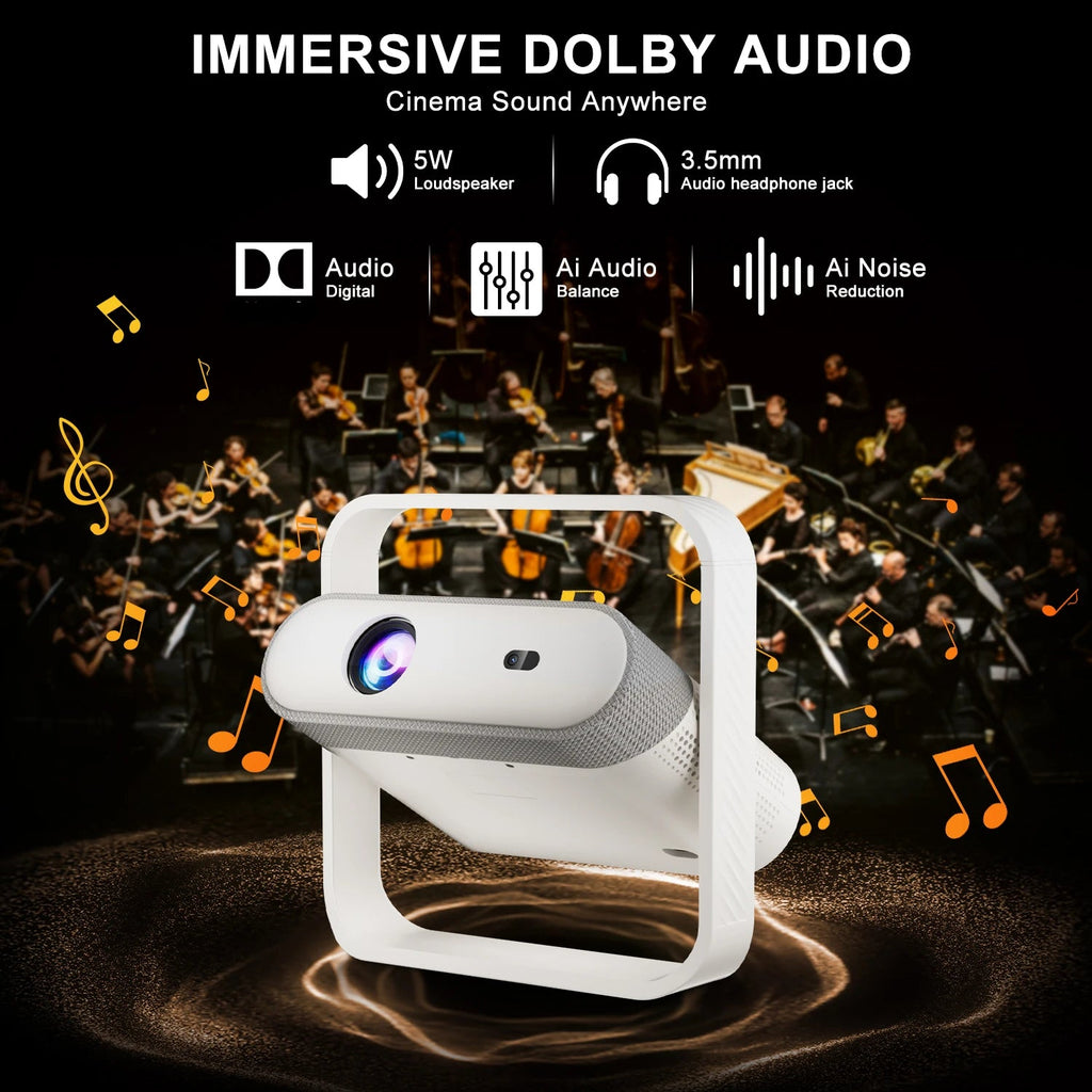 Portable Projector Native 1080P 500 ANSI 4K Support with Dolby Audio for Home Cinema AU Plug P40 White