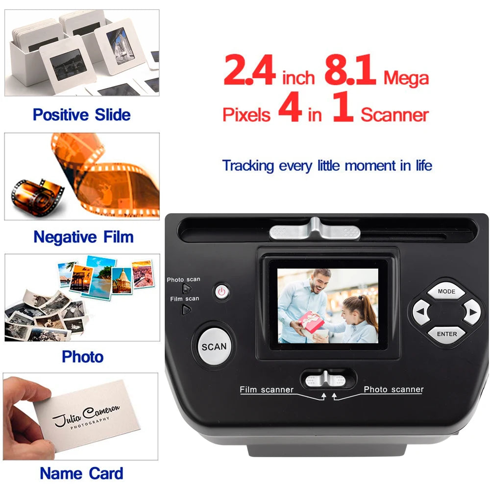 Film Scanner 16MP 4 in 1 Digital Slide and Negative Converter with 6.1cm LCD Screen 22x20.8x14.7cm