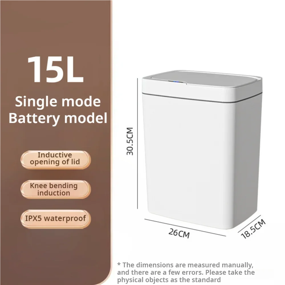 Smart Bathroom Trash Can Automatic Bagging Electronic Garbage Bin Touchless Sensor Narrow Smart Home Waste Bin 15L White 26×18.5×30.5cm