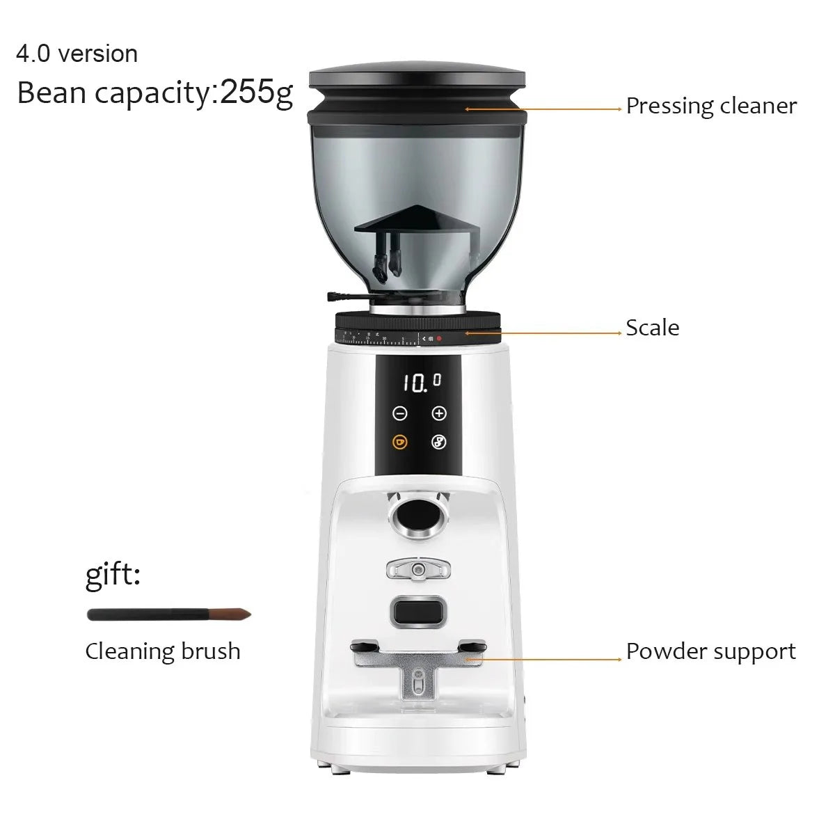 Electric Coffee Grinder 220V Automatic Coffee Bean Grinder Adjustable Quantity White AU Plug Home Use