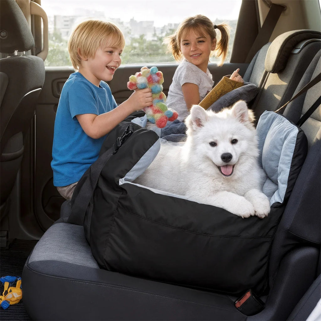 Portable Dog Booster Car Seat 53x53x42cm Travel Carrier Bed with Safety Belt Storage Pocket Foldable Pet Seat