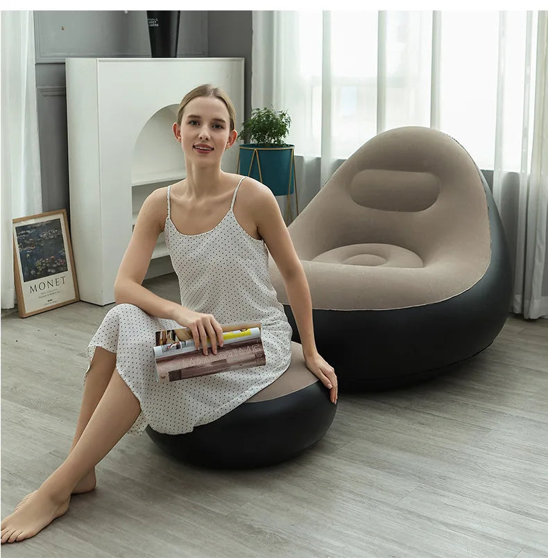 Inflatable Lazy Sofa Chair Coffee PVC Flocking Foldable Outdoor Lounge