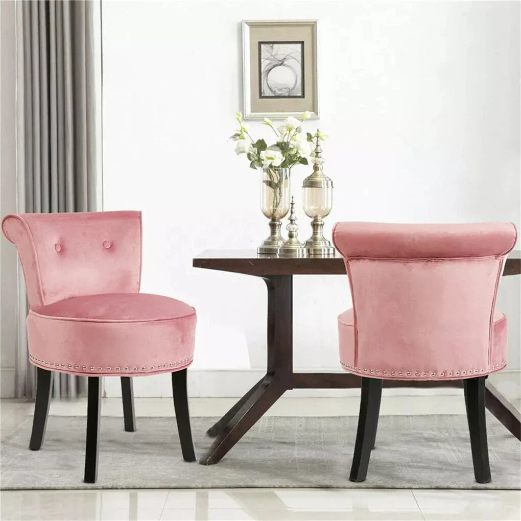 Velvet Vanity Stool Chair 70x48.5cm Padded Accent Chair with Wood Legs Pink Makeup Dressing Stool