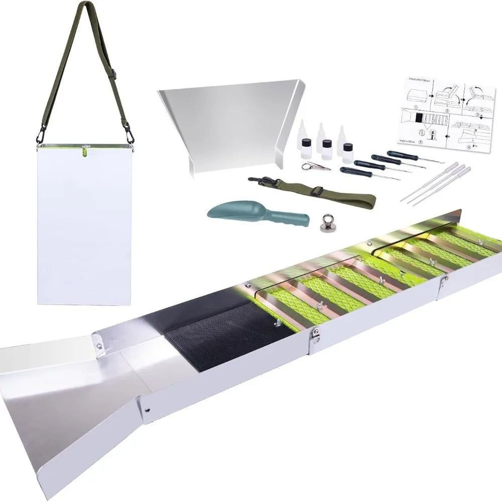 Portable Folding Gold Sluice Box Lightweight Aluminium Alloy Non-Powered Gold Panning Kit 127x35x23cm