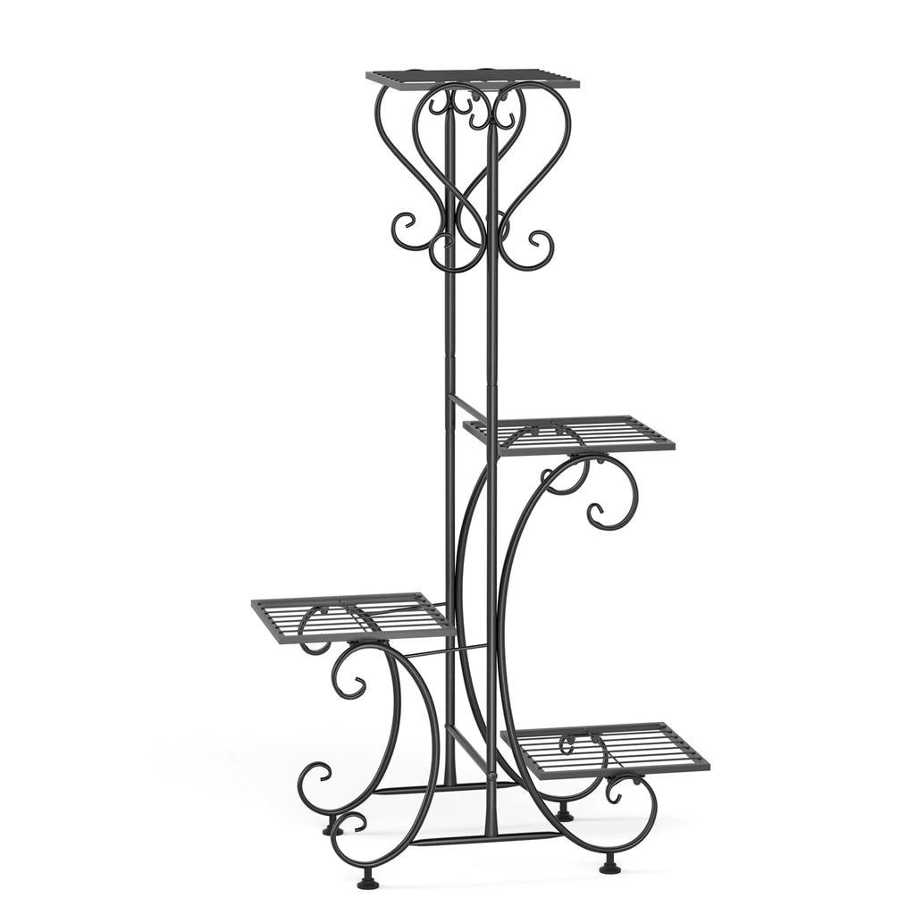 Plant Stand 4 Tier Metal Flower Pot Display Rack Indoor Outdoor Garden Patio Shelf Black 52.5x34.5x93.5cm