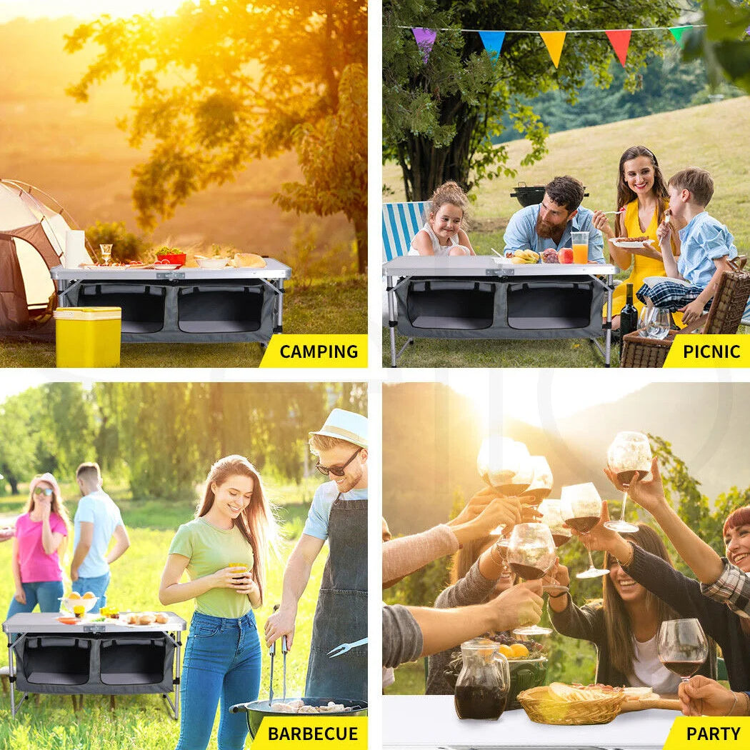 Folding Camping Table Portable Aluminium Picnic Table Foldable Outdoor BBQ Desk Silver 120x60x70cm