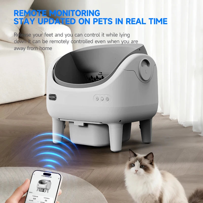 10L Automatic Cat Litter Box Smart App Control Self Cleaning Pet Toilet Odor Control Easy Clean Cat Litter Tray Gray