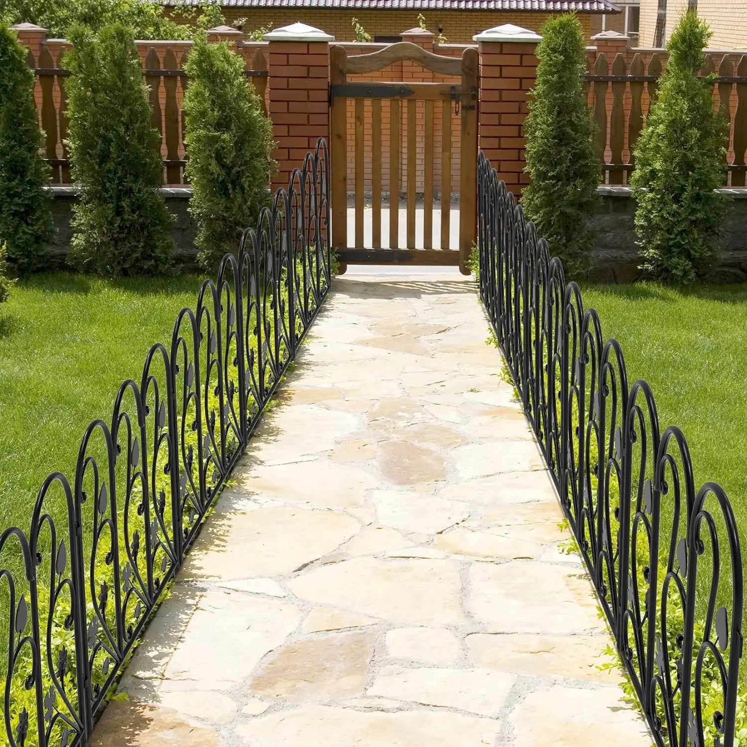 Garden Fence 5 Pack Metal Fence Panels Outdoor Border and Privacy Screen Black 59.5x62cm