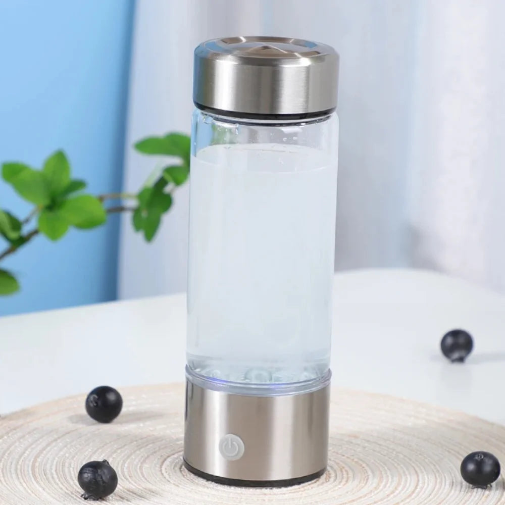 Hydrogen Water Bottle Portable USB Rechargeable Water Generator with Leakproof Design White 420ml