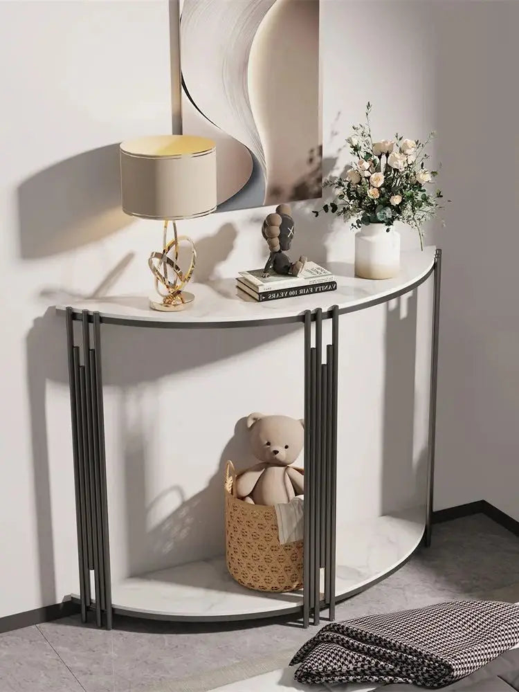 Console Table Half Moon Sintered Stone Entryway Hall Table 100x30x78cm