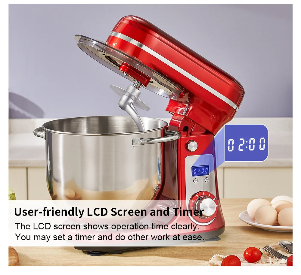 1200W Kitchen Stand Mixer 6L Food Blender Quiet Motor Egg Whisk Dough Kneader 6 Speed Baking Mixer Red BM-601 AU