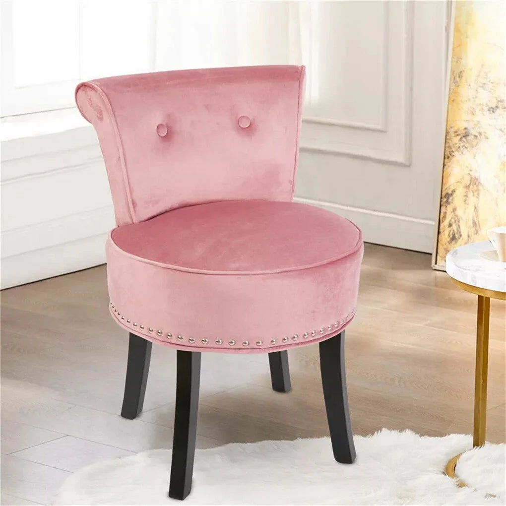 Velvet Vanity Stool Chair 70x48.5cm Padded Accent Chair with Wood Legs Pink Makeup Dressing Stool