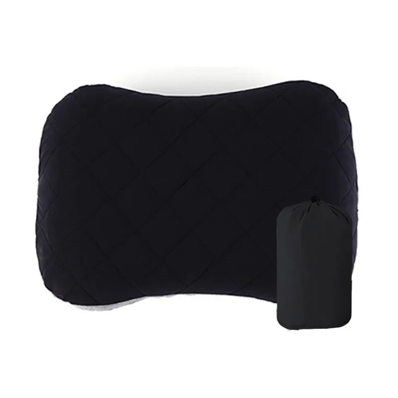 Ultralight Inflatable Camping Pillow Soft Washable Cover Ergonomic Travel Pillow Neck Lumbar Support Cushion Black 32×46cm