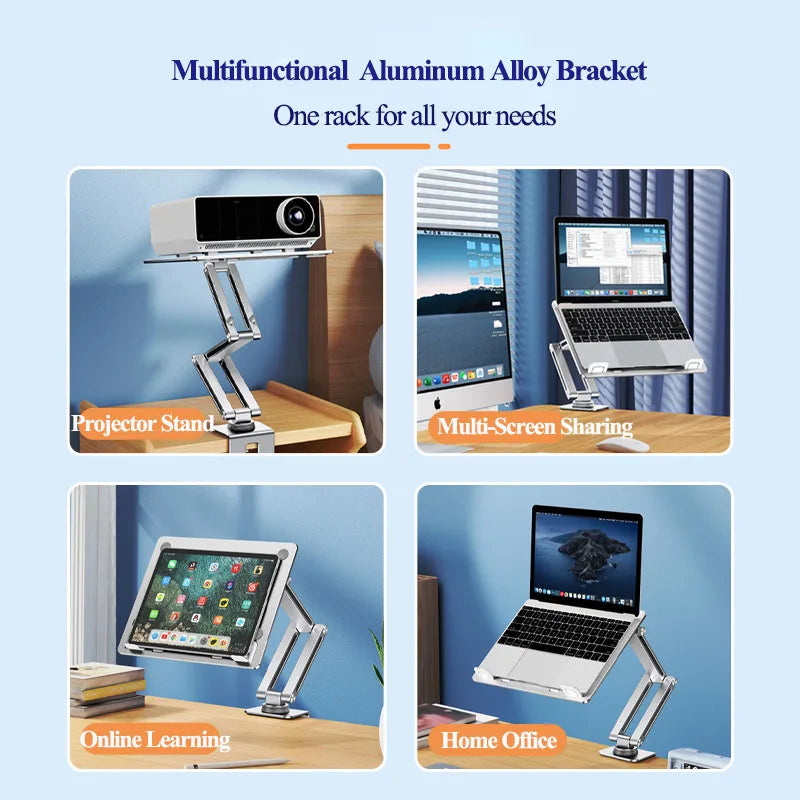 360° Rotating Laptop Tablet Stand Clamp Holder Adjustable Height 3 Joint Desktop Bed Lazy Arm Bracket Support Silver