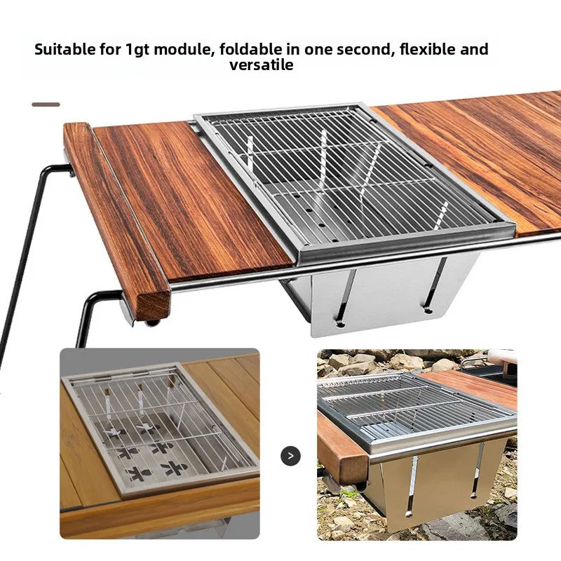 Outdoor BBQ Grill Portable Charcoal BBQ Travel Charcoal Grill Stainless Steel Firewood Barbecue for Camping Silver 36x22x15cm