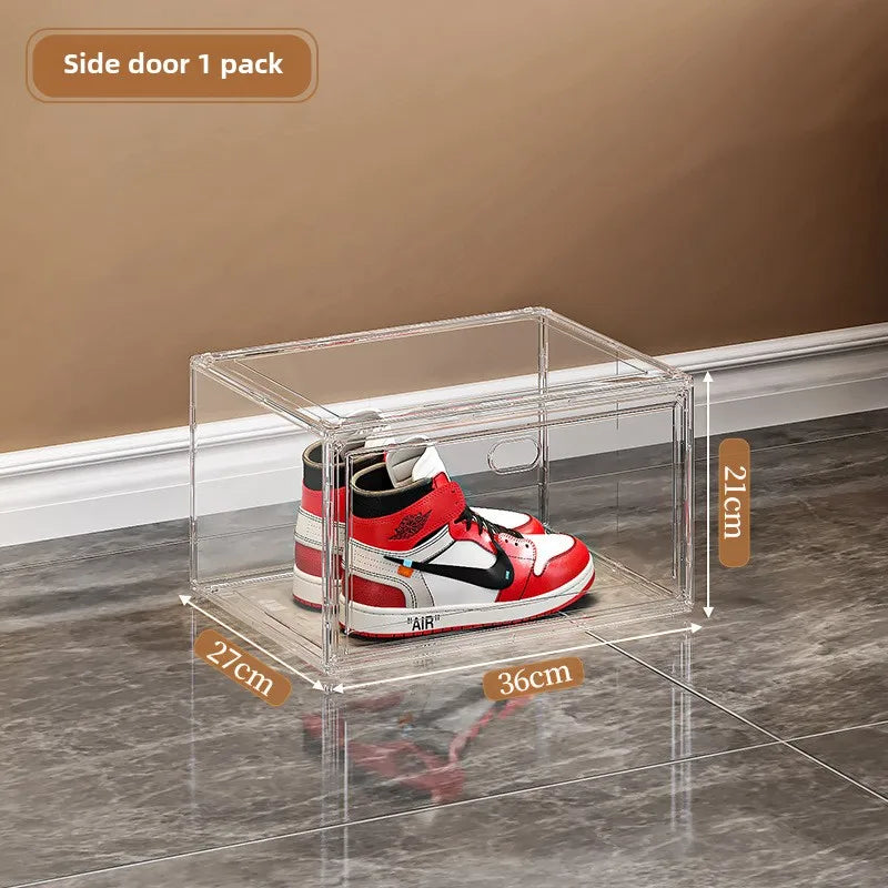Large Sneaker Organizer Box Thickened Transparent Shoe Storage Box Magnetic Closure Stackable Multi Layer Organizer 36×27×21cm