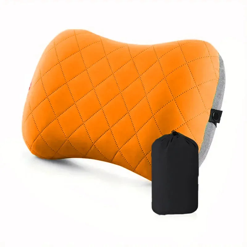 Ultralight Inflatable Camping Pillow Soft Washable Cover Ergonomic Travel Pillow Neck Lumbar Support Cushion Orange 32×46cm